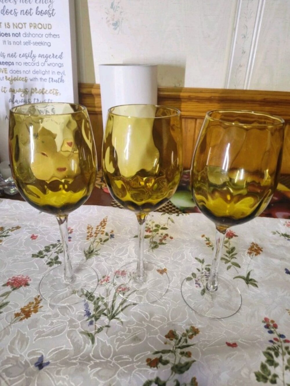 Lot of 3 Vintage Amber Wine Glass Century Modern Italian Empoli Pieces "9